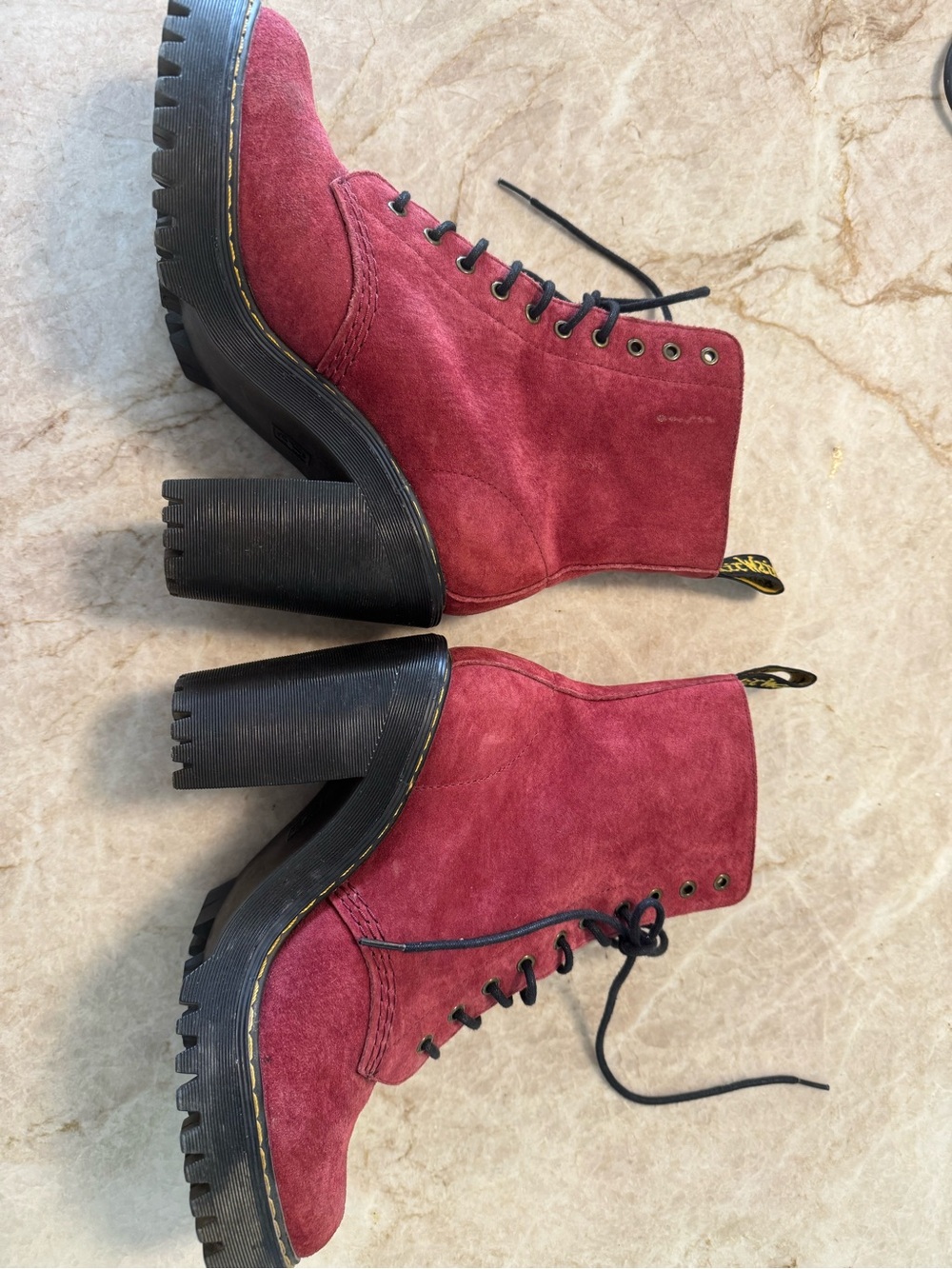 Dr. Martens Suede Lace-Up Chunky Heel Boots in Berry Sz 5 - Picture 5 of 11